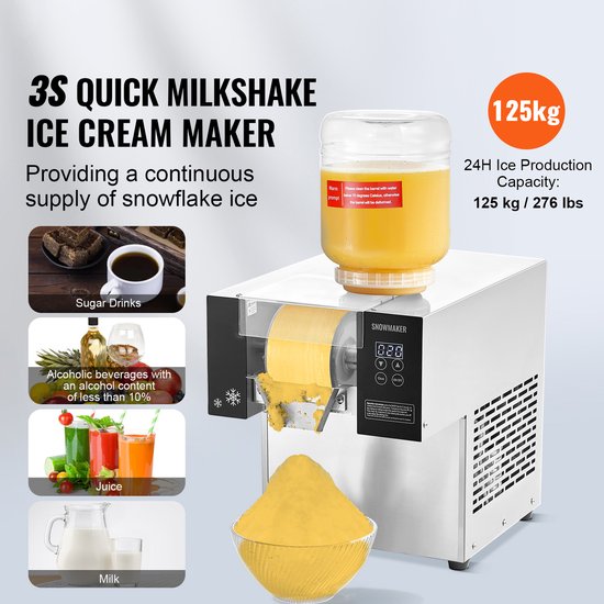 Commerciële Ijsmachine met Sneeuwvlokken Ijsschaafmachine Van Roestvrij Staal met Een Capaciteit Van 125 kg Per 24 UUR, Geschikt voor Bakkerijen, Cafés En Luchtkoelsystemen — afbeelding 4