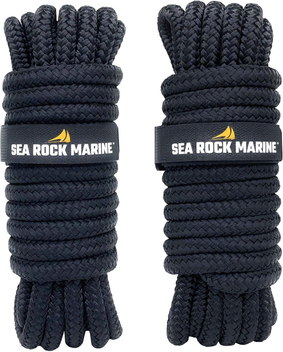 Set van 2 Zwarte Dubbele Vlecht Nylon Landingslijnen Boot - 7,6 meter x 12,7 mm