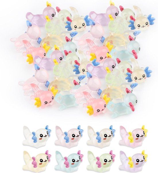 Partideal 30er-Pack Mini Axolotl Leuchtend – Bunte Harz-Figuren 2,6 Cm Für Aquarium, Miniaturgarten, Terrarium, DIY Deko & Puppenhaus (6 Farben)