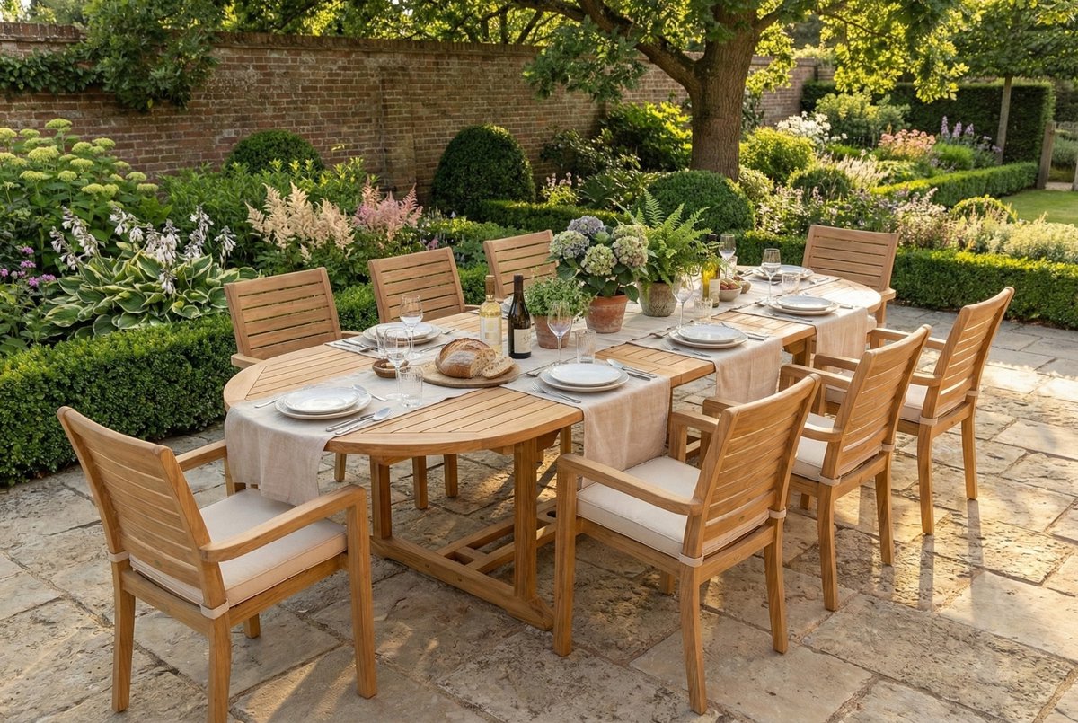Teakea - Uitschuifbare Teak Tuintafel 180–240–280x110 cm - Grote Rechthoekige Tafel van Massief Teakhout