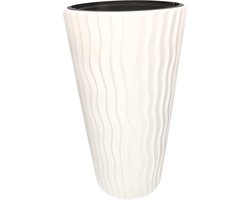 Hoge Witte Buitenplantenbak met Binnenpot en 3D Golfeffect