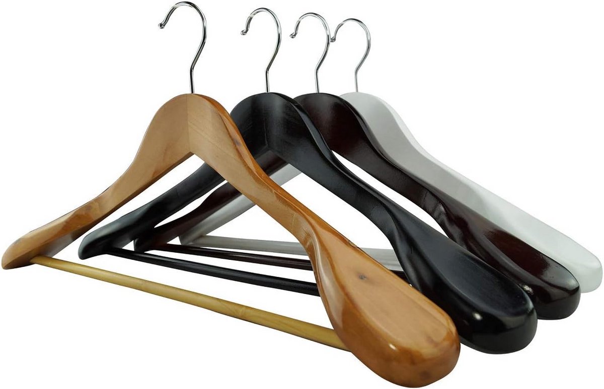 5 Stuks Houten Kledinghangers Wit - Extra Breed & Draaibare Haak