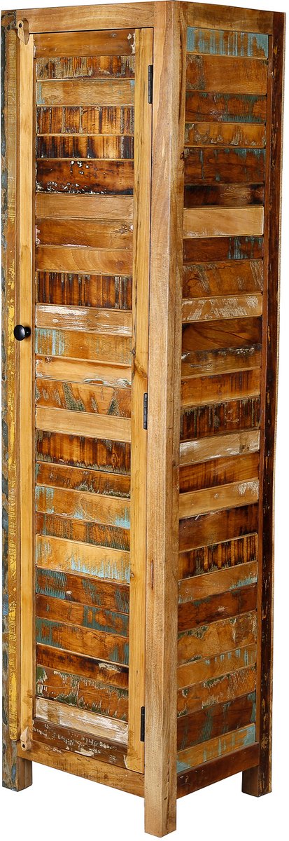 Hoge kast – smalle opbergkast – massief hout – mangohout – rustiek vintage landelijk – hal slaapkamer woonkamer