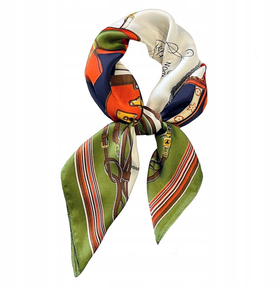 Merkloze Retro Dames Sjaal 70x70cm - Groen/Oranje Kettingen & Strepen