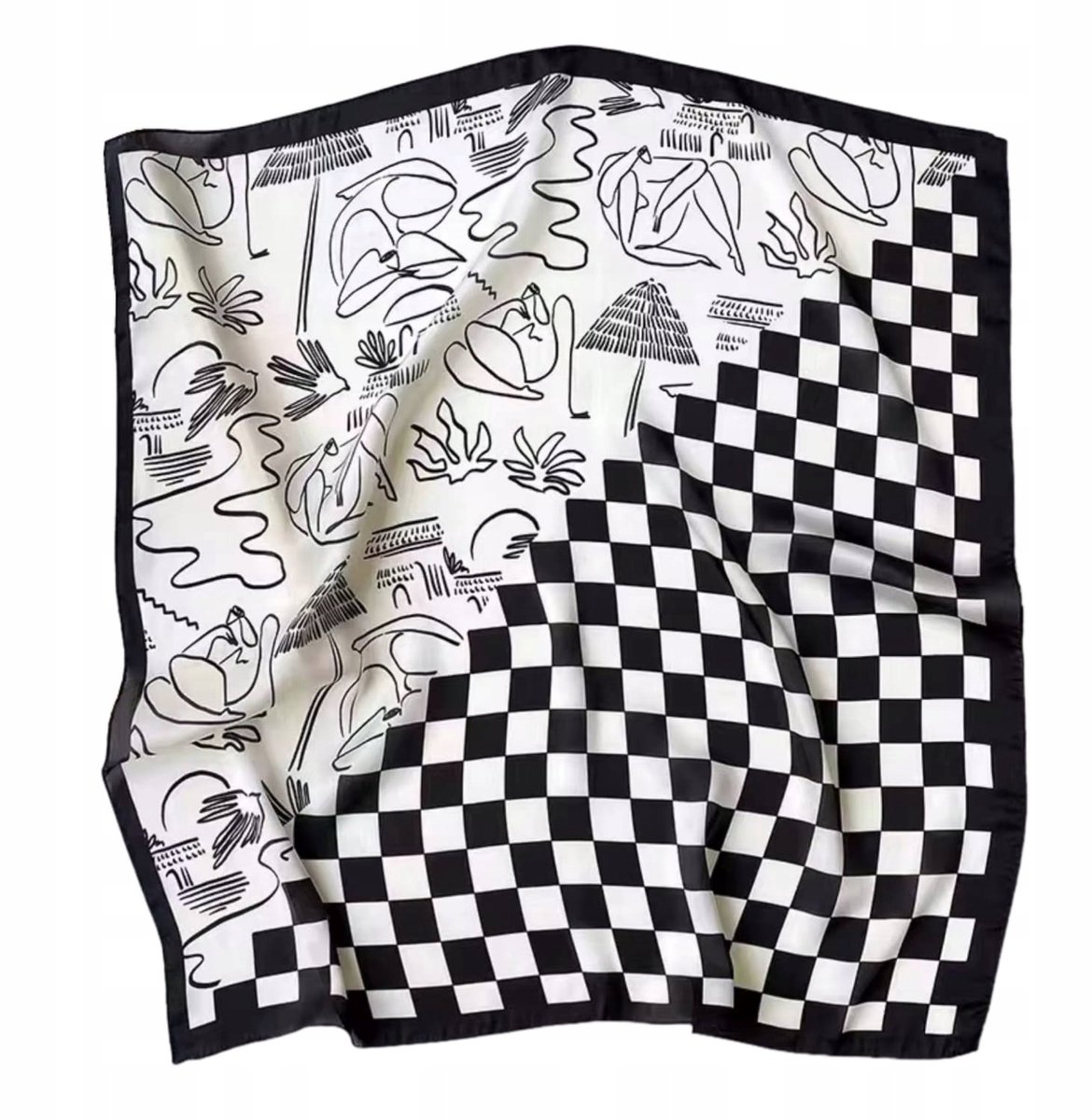 Kamea Zwart-Witte Zijden Sjaal 70x70cm - Shaken & Line Art