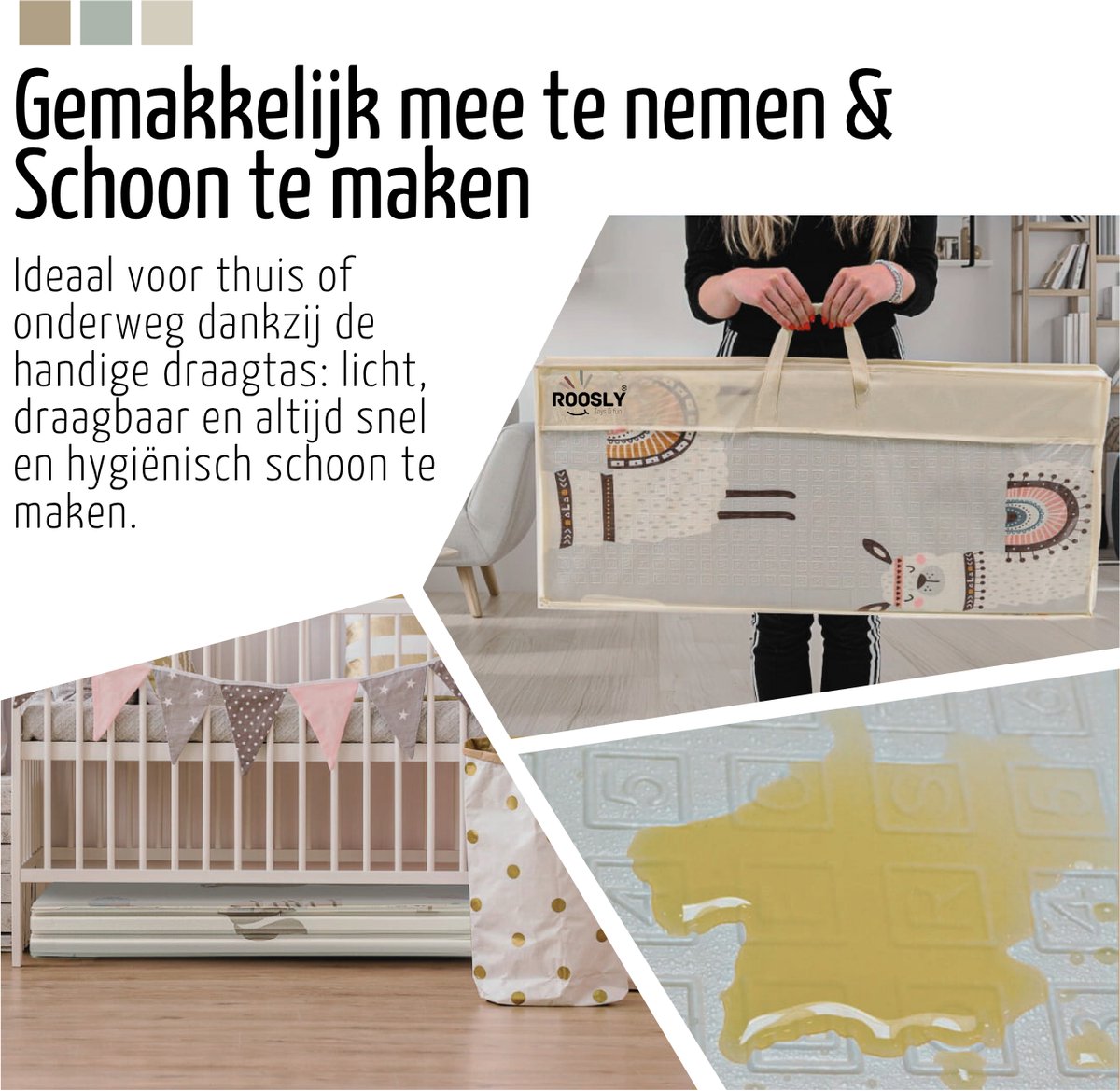 Roosly Speelmat Baby - Speelkleed Baby - Inclusief Opbergtas - babygym - kruipmat - playmat - Dubbelzijdig en opvouwbare Foam XPE 180 x 200 cm - speelgoed - Veilig & Zacht - model Llama – foto 4