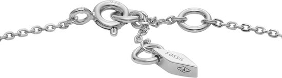 Zilverkleurige schakelarmband met Fossil logo bedel en verlengketting. 925 zilver.