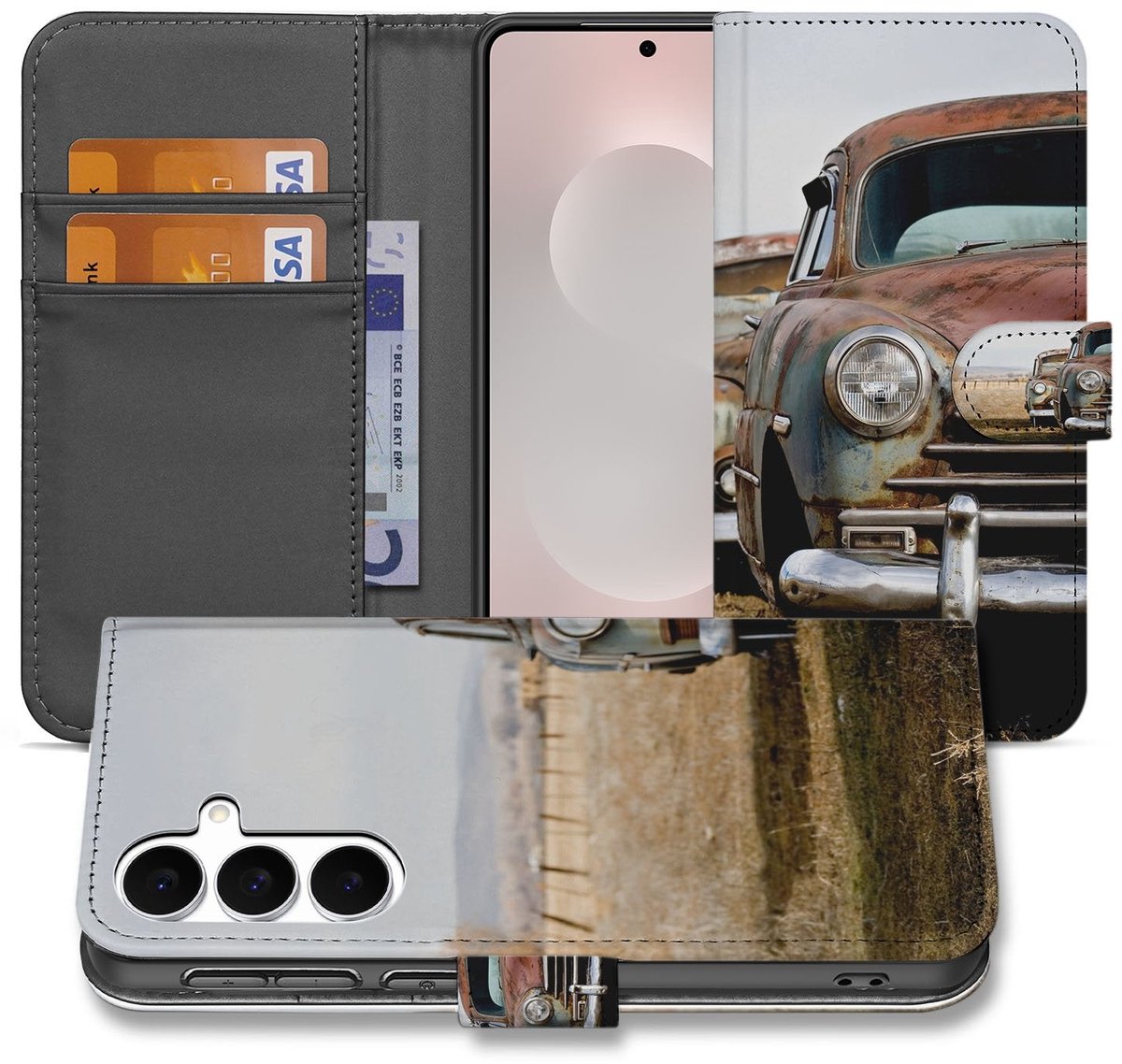 Samsung Galaxy S25 FE Portemonnee Hoesje Vintage Auto 3 Pasjes TPU