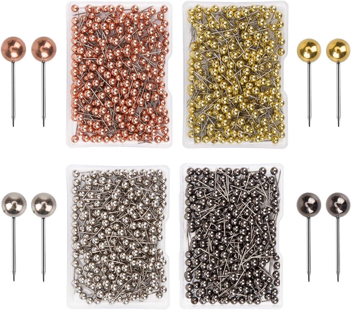 1000 stuks punaises met ronde metalen kop voor kurkbord - stofmarkering - push pins - kaart punaise pin