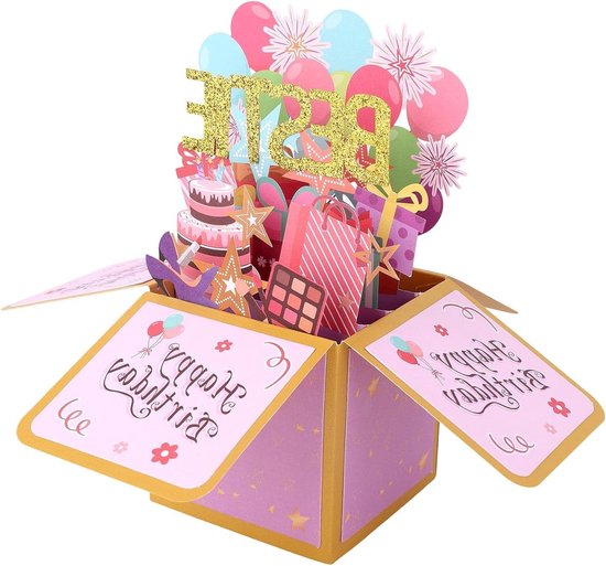 Verjaardagskaart, 3D pop-upkaart verjaardag, set verjaardagskaarten met Verjaardagskaart, 3D pop-upkaart verjaardag, set verjaardagskaarten met