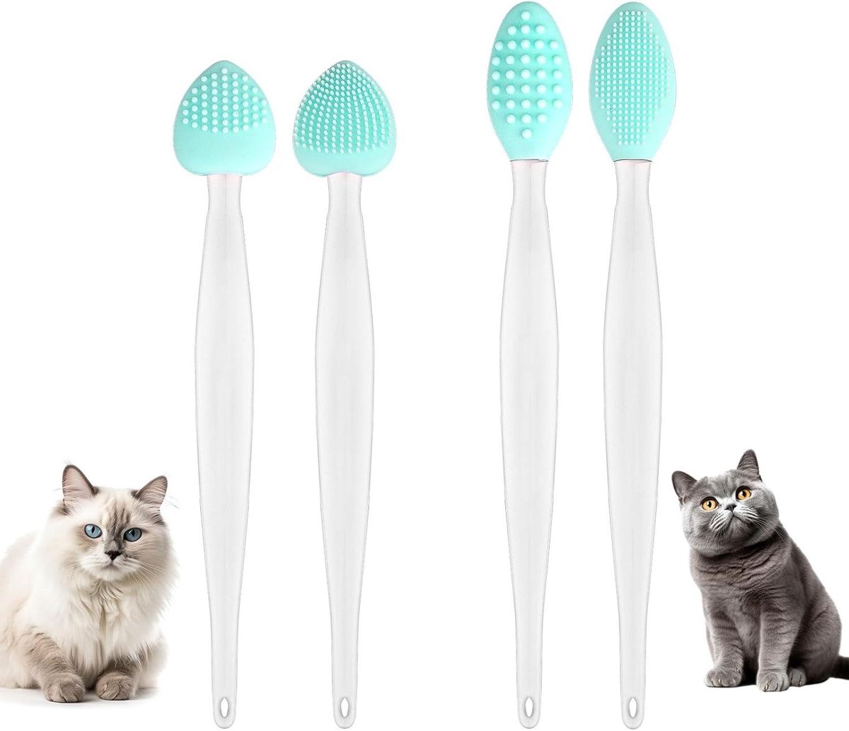 Kattenborstelset voor Kinnen en Mee-eters, Siliconen Dubbelzijdige Schraper - 4 Stuks