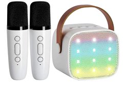 Karaokemachine - Wordt geleverd met 2 karaokemicrofoons - Premium Mini Karaokemachine - Kinderkaraokemachine met microfoon - Kinderdagcadeau/speelgoed - Geschikt voor kinderen van 3-12 jaar oud - Muziekluidspreker -Wit