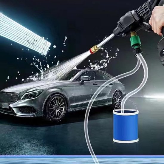 SnelShoppen - Draadloze Hoge Druk Hogedrukreiniger 90 Bar, Draagbare Hogedrukreiniger met 1200mAh Batterij, 2 Spuitmonden, Perfect voor Auto, Tuin, Vl van Snelshoppen — afbeelding 2