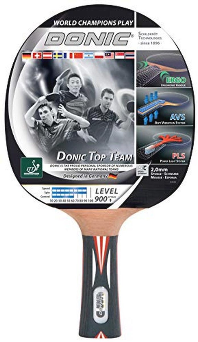 Tafeltennisracket Top Team 900 met AVS & PLS-greep, 2,0 mm spons en Alpha Slick ITTF bekleding
