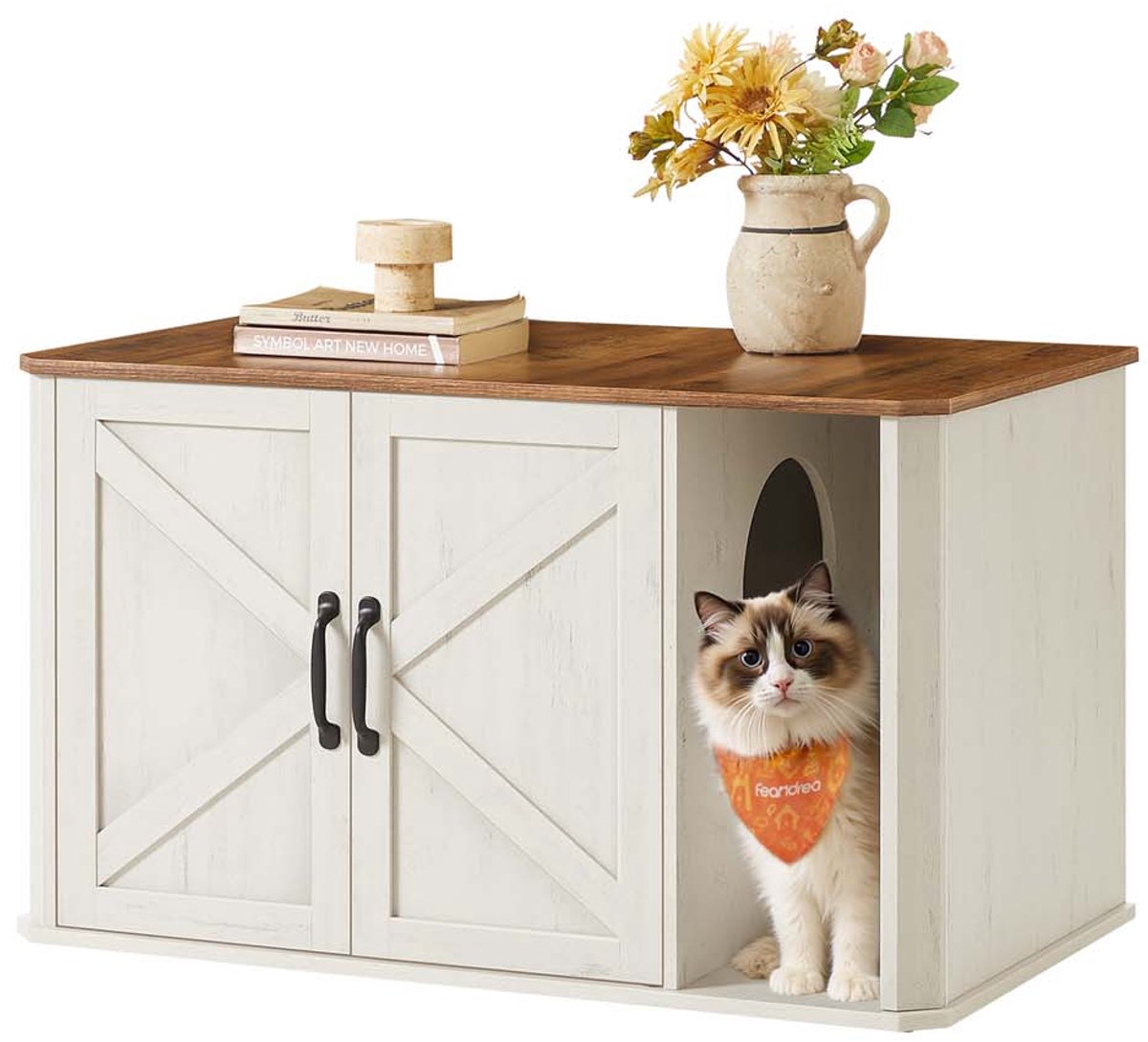 Kattenhuis – Met vooringang – 85×48.5×50 cm – Honingbruin/Vintage wit