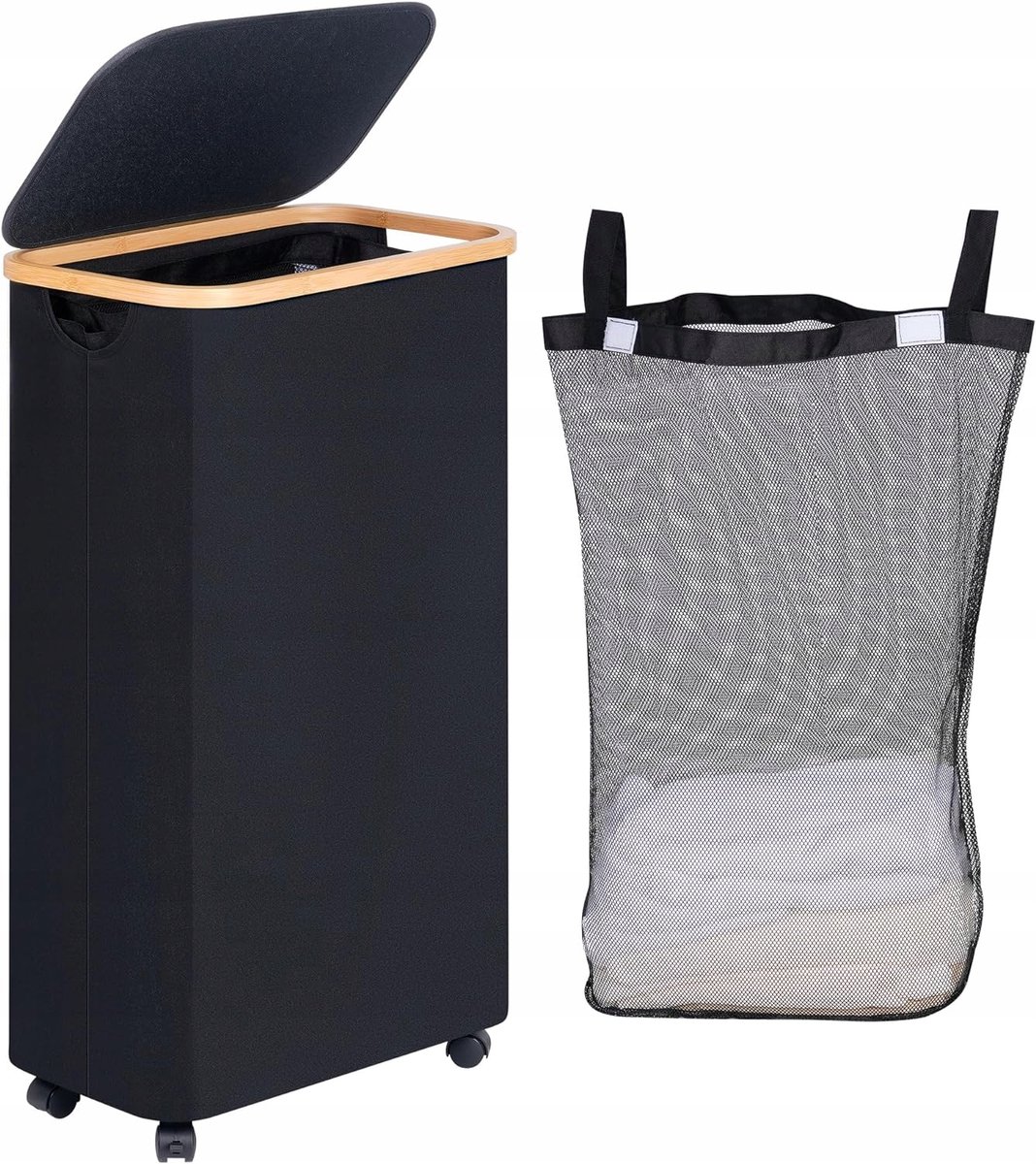 Wasmand met wielen 75L, uitneembare binnenvoering en deksel