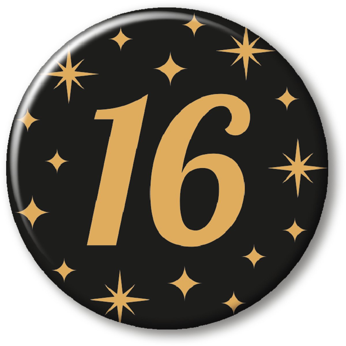 Q2P - 16 Jaar Rozet - Verjaardag Versiering - Zwart & Goud - Feest - Buttons - Rosette