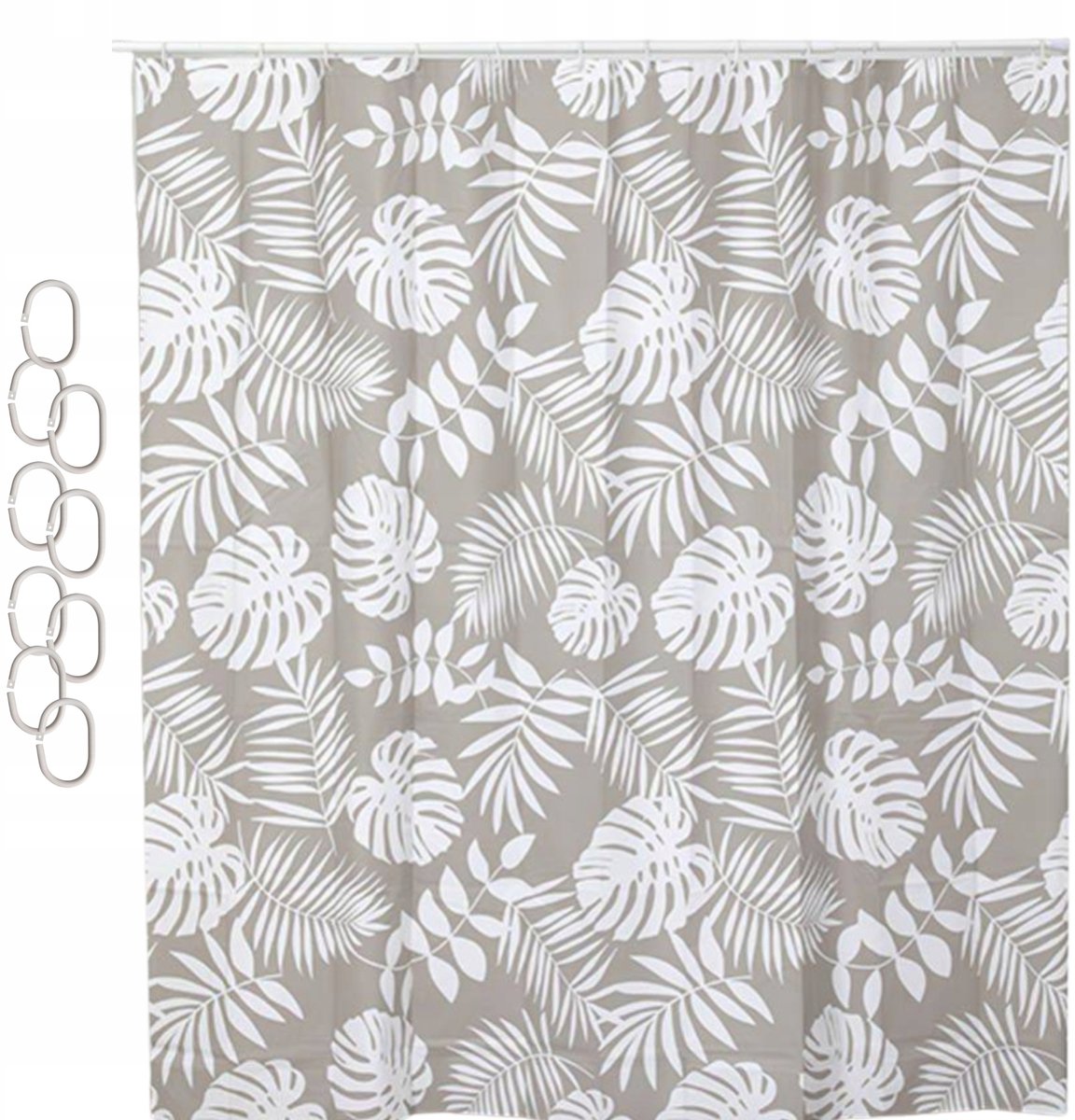 Douchegordijn Monstera Beige Grijs PEVA 150x200 cm met Haken