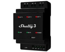 Shelly Pro 3 - 3-kanaals DIN-rail Relais - Potentiaalvrije Contacten - LAN, Wifi en Bluetooth - 16 A per Kanaal - 1 stuk