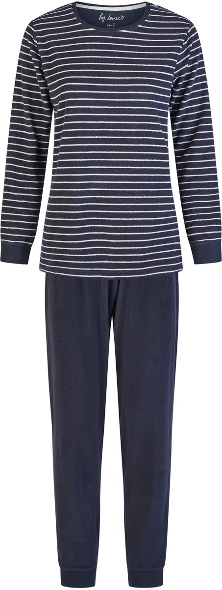 By Louise Dames Winter Pyjama Set Lang Badstof Donkerblauw Gestreept