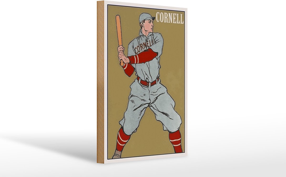 Holzschild Retro 20x30cm Cornell Baseball Schlagmann