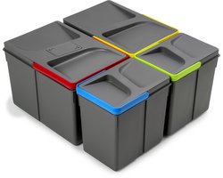 Emuca Recyclingcontainer voor keukenlade Recycle met geurdicht deksel, Hoogte 216mm, 1x12liter, Plastic Antracietgrijs
