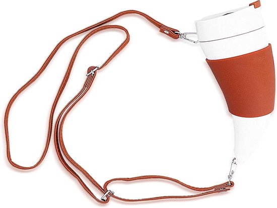 Allecta - Geïsoleerde Roestvrijstalen Koffiemok In De Vorm Van Een Geitenhoorn Met Deksel En Verstelbare Schouderriem Voor Op Reis En Camping 8oz Wit