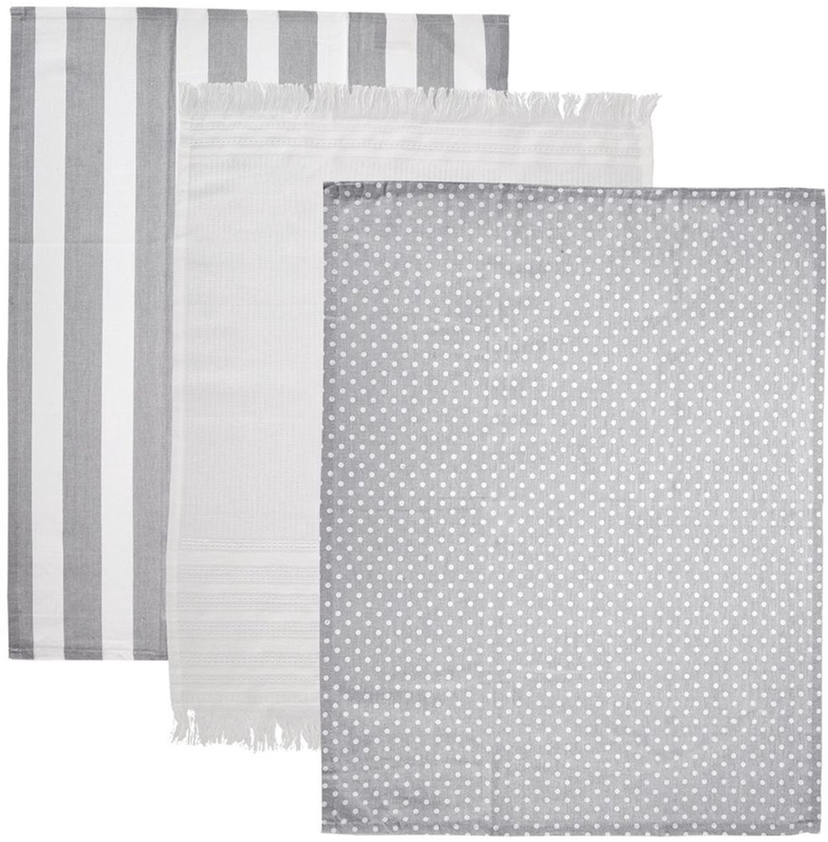Orion - Katoenen Keukenhanddoeken Set - 70x50 cm - Grijs en Wit - 3 Stuks