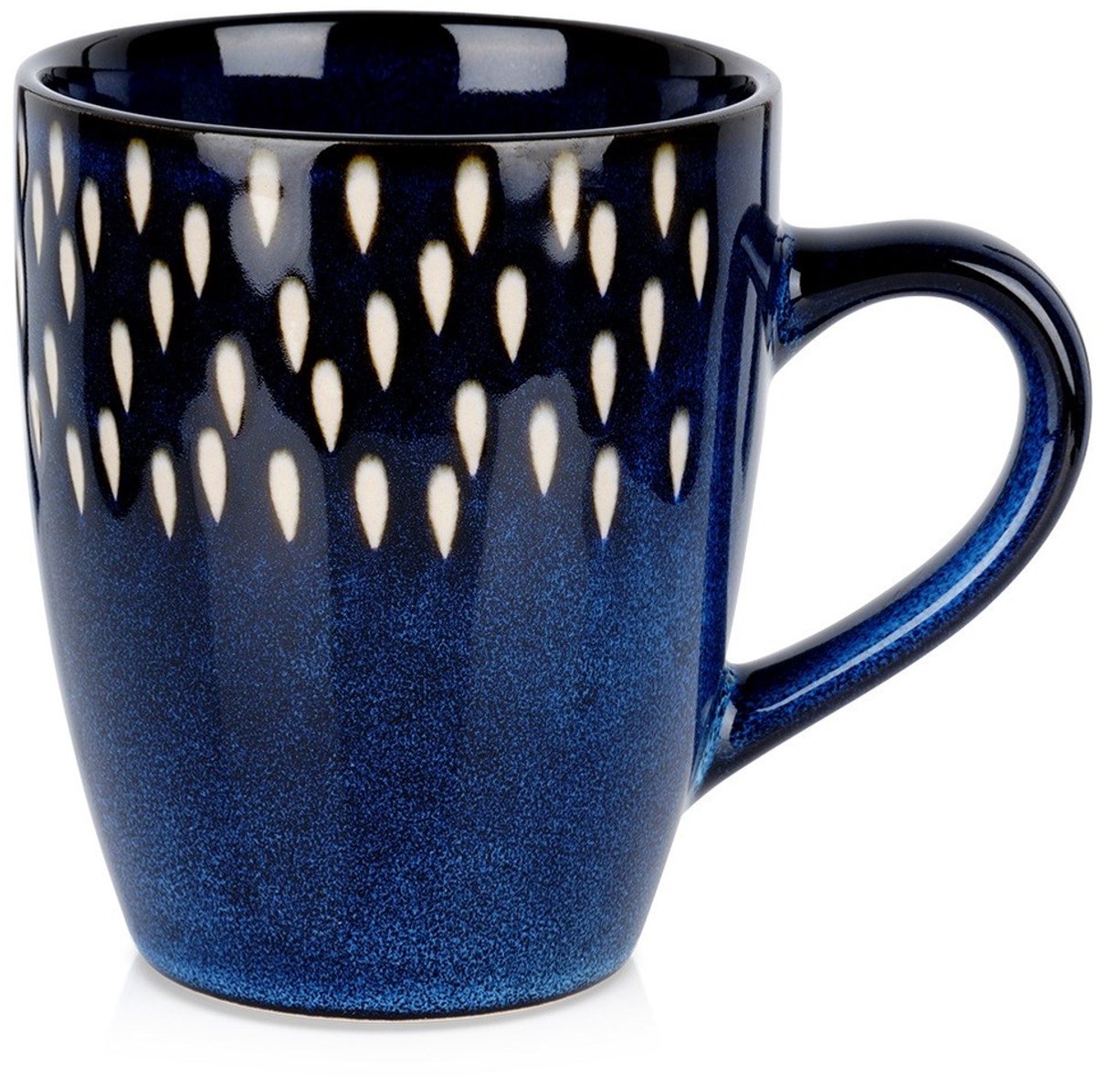 Siaki Collection - Stoneware - Mok met Oor - 350 ml - Donkerblauw met Druppelmotief - Vaatwasserbestendig