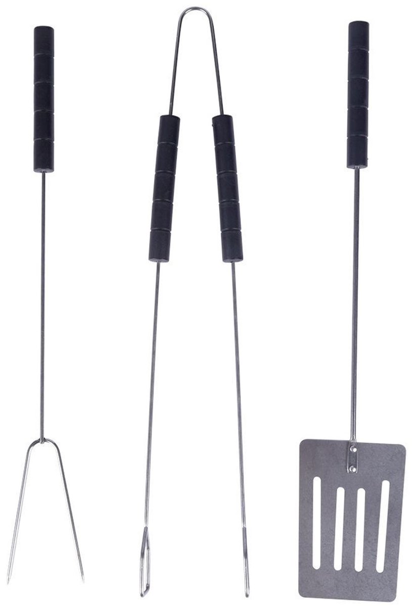 BBQ Gereedschapset - 3-delig - RVS - Inclusief Spatel, Tang en Vleesvork - 38 cm - Barbecueset - Zwart & Zilver