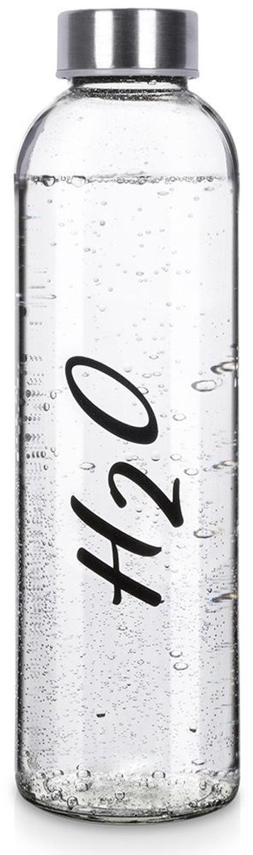 EXCELLENT HOUSEWARE - Glazen Waterfles - 700 ml - Metalen Dop - Siliconen Uszegeling