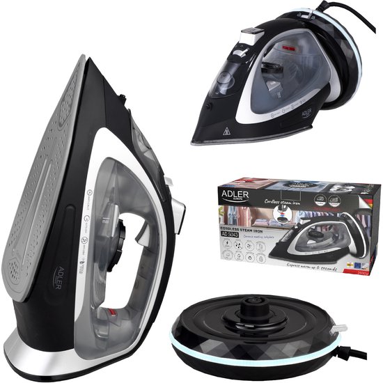 Adler snoerloos stoomstrijkijzer, keramische zoolplaat, 2800W, AD 5043