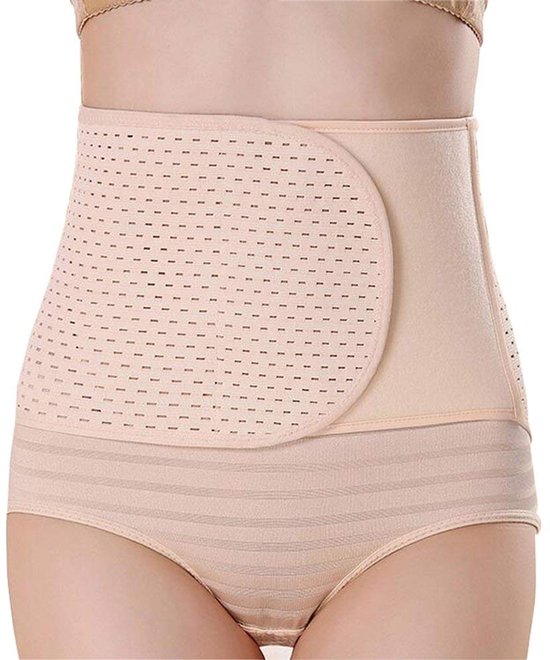 Postpartum Buikband - Postnataal Ondersteuning - Ademend Elastisch - Verstelbaar (L-Beige)