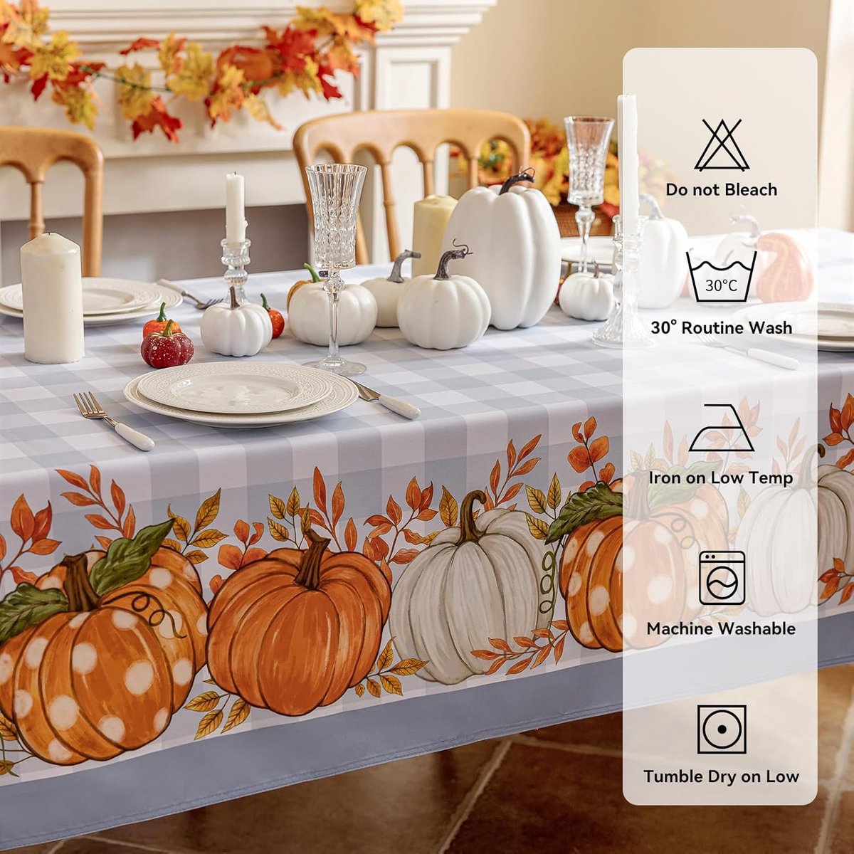 Herfst Tafelkleed met Pompoenpatroon - Afwasbaar en Waterafstotend 240x140 cm