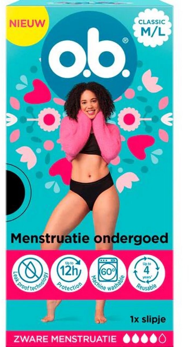 o.b. Herbruikbaar Menstruatie Ondergoed voor Vrouwen - tot wel 12 uur bescherming & comfort - voor elk lichaamstype, Klassieke vorm - M/L - 1 stuk