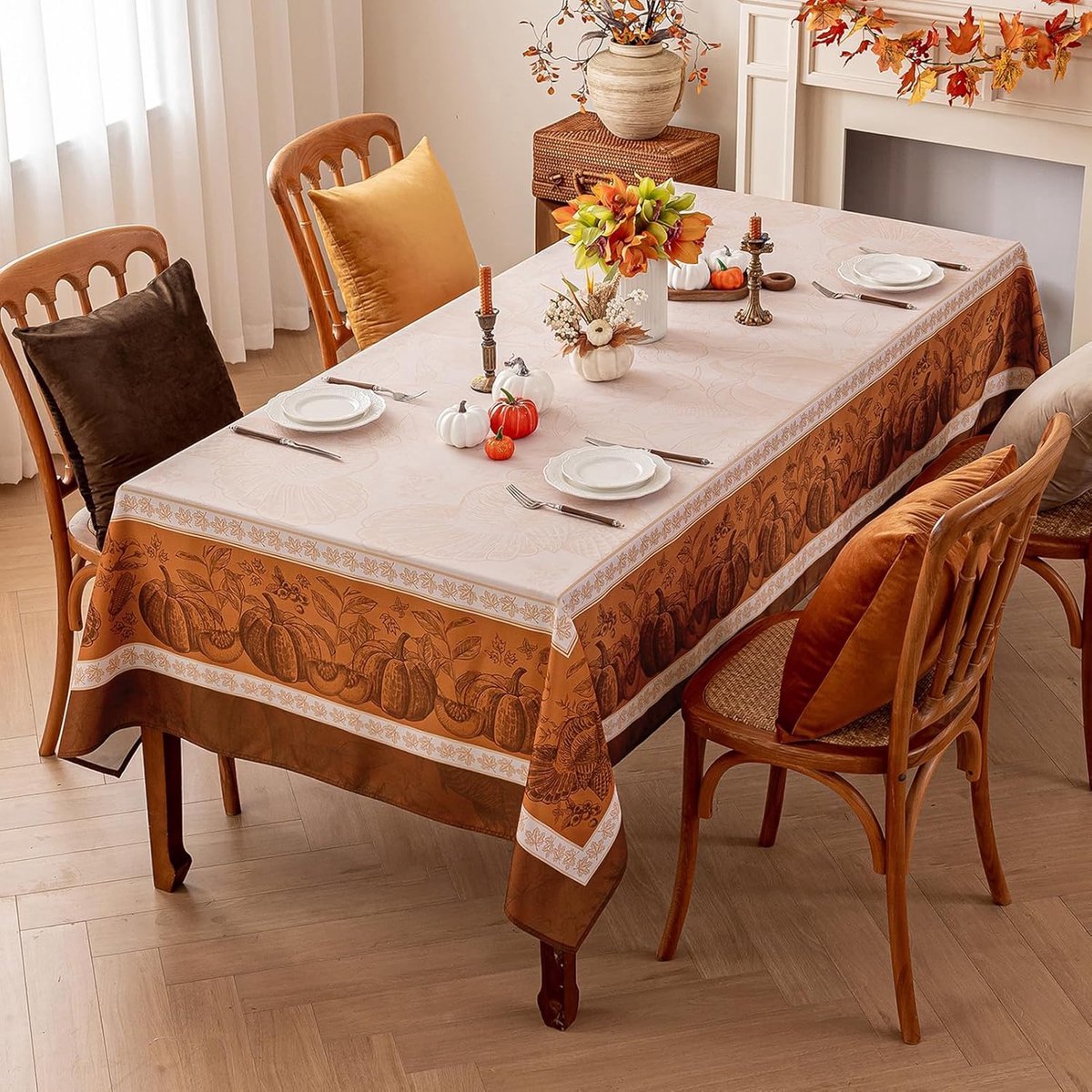 Stunq® Herfst Tafelkleed Met Pompoenpatroon 140 x 180 cm Waterafstotend Polyester Voor Feestdagen en Evenementen