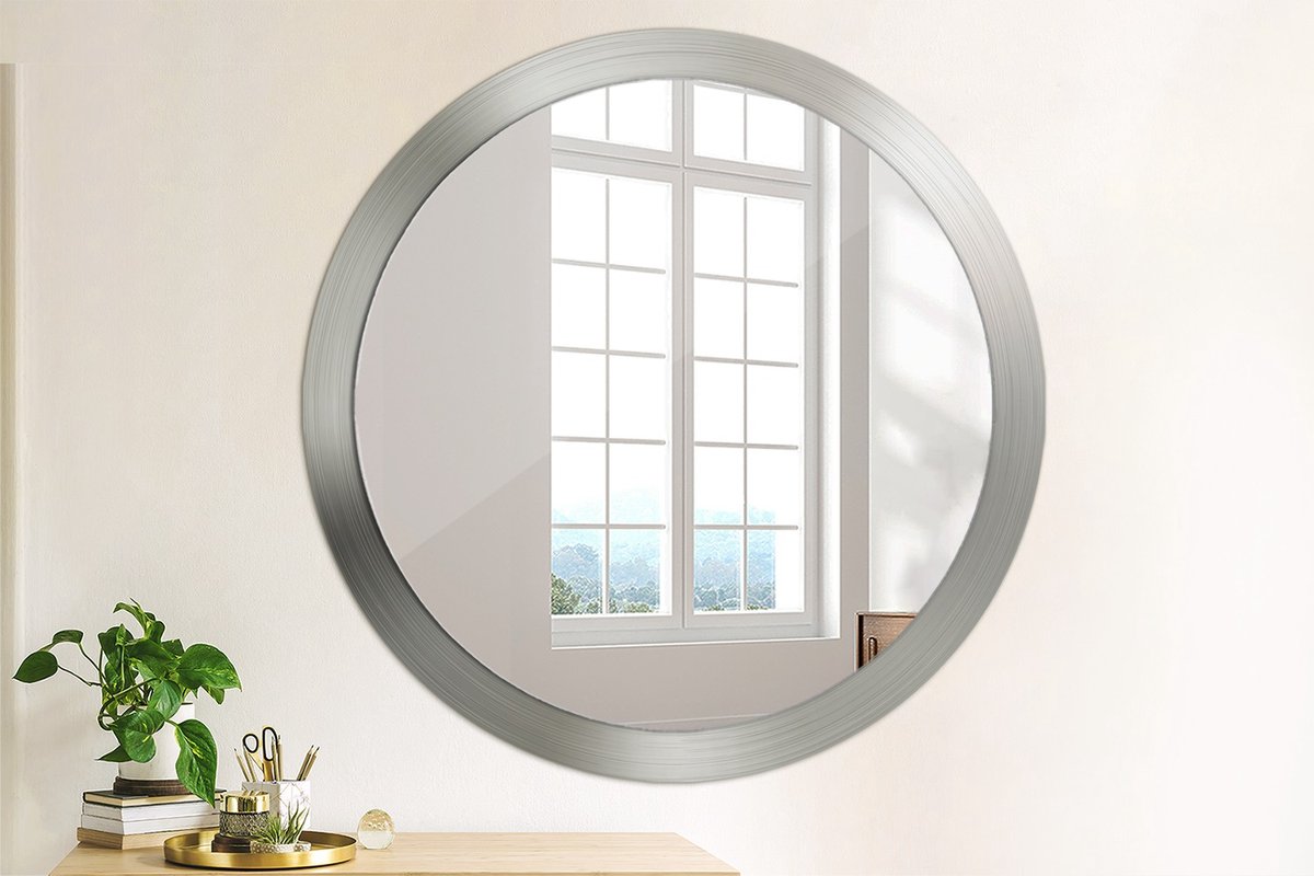 Coloray Bedrukte Spiegel - Imitatiemetaal Spiegel Met Print - 100 cm - Zilver Bedrukte Spiegel - Spiegel Met Print - Wandspiegel Met Print - Wandspiegel Decoratieve Print Zilver Imitatiemetaal