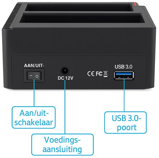 All-in-One Dual HDD Docking Station + Kaartlezer - IDE & SATA - Voor 2.5/3.5 HDD & SSD - USB 3.0/2.0 - Laptop & Desktop - Offline Kloonfunctie - 893U3 - Rood