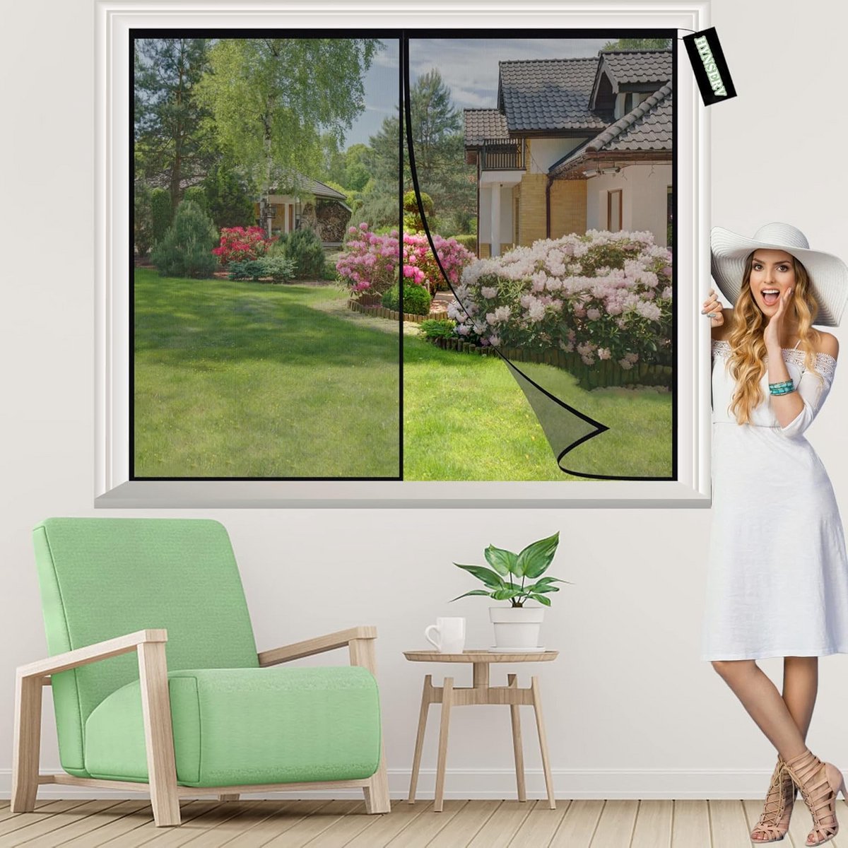Universeel Vliegengordijn Zwart 95x80cm met Magnetische Sluiting - Insectenwerend Raamhor