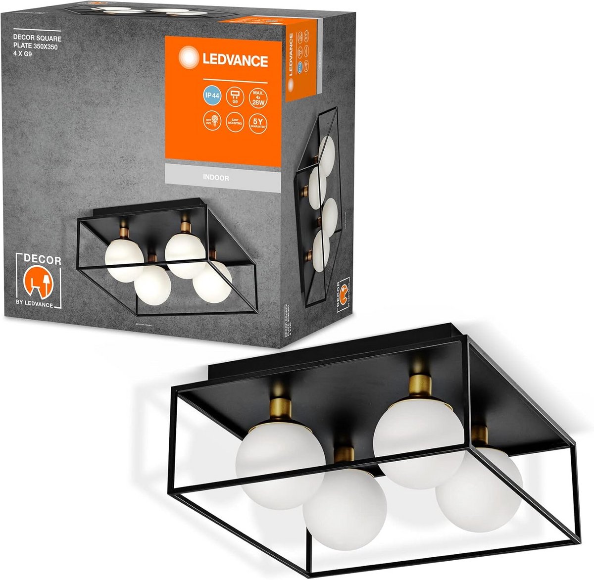 Vierkante LED Plafondlamp Badkamer IP44 Zwart - Modern en Vochtigheidbestendig