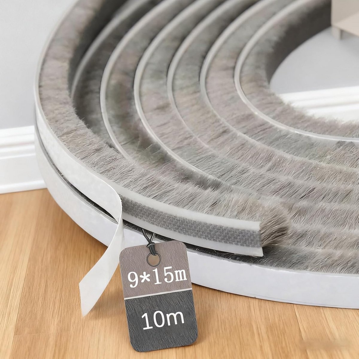 Zelfklevende Afdichtingstape voor Deuren en Ramen - Borstelprofiel - 9mm x 15mm x 10m