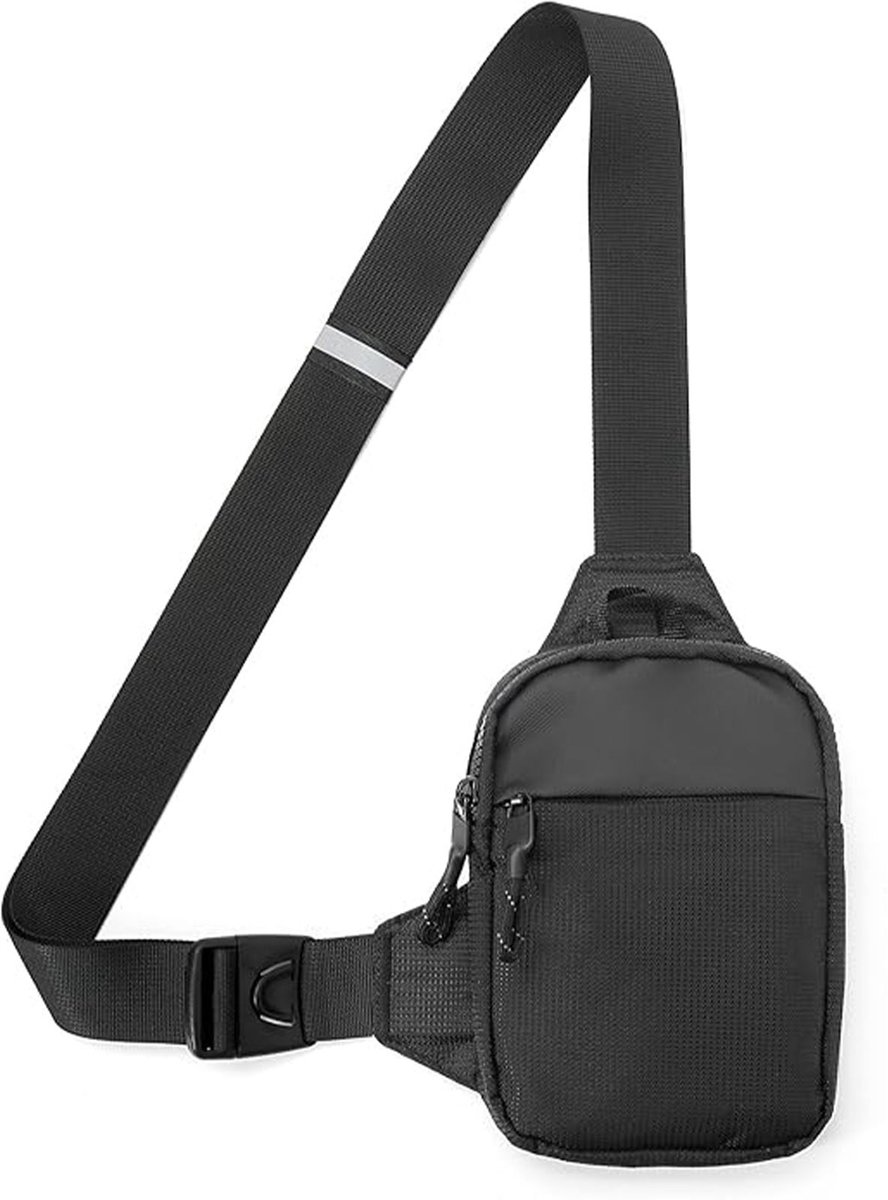 Wishdor Mini Crossbody Tas / Sling Bag - Waterafstotend Nylon - Verstelbare Schouderband - Festivaltas voor Heren & Dames - Zwart