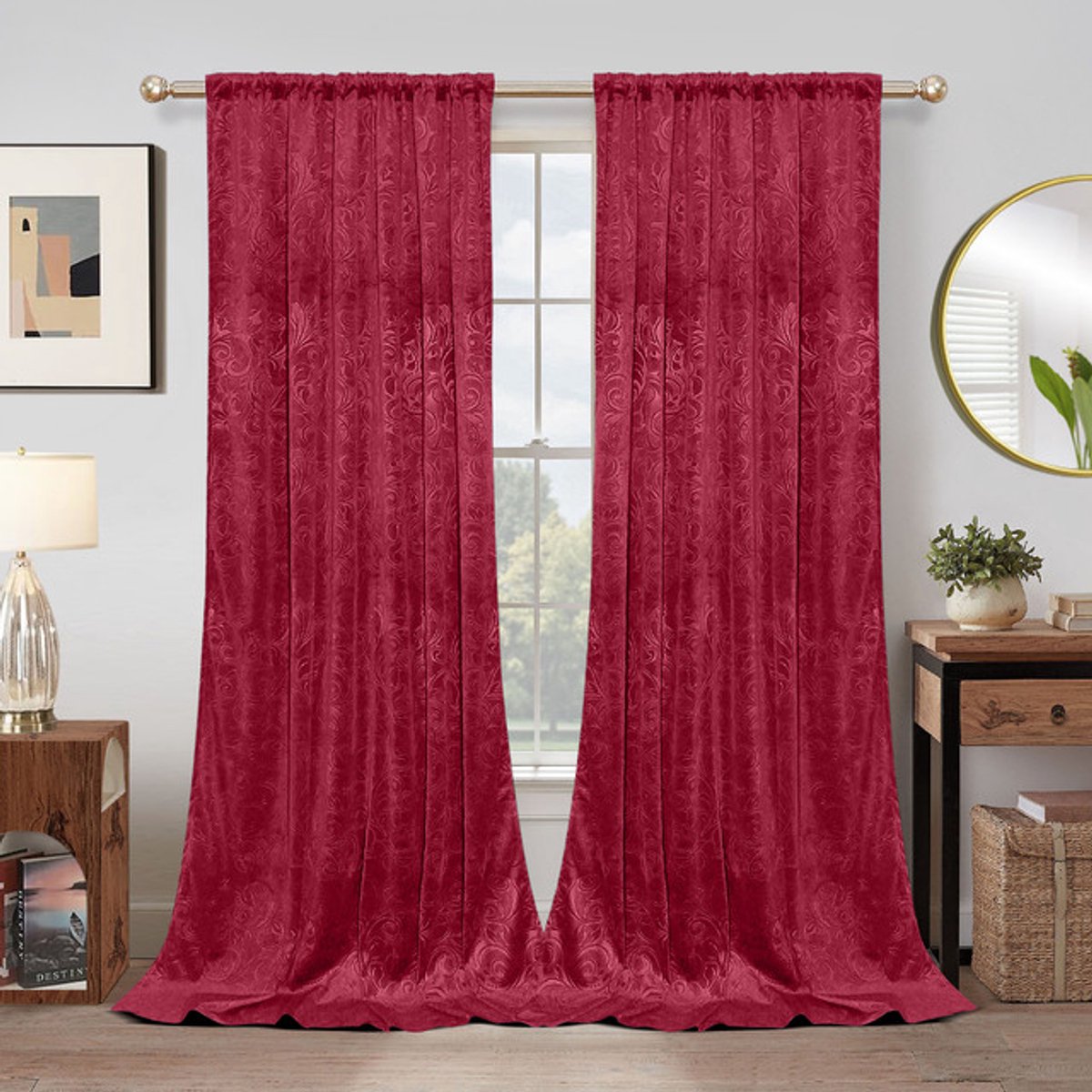 MUPOO Kant en Klaar Velours Gordijnen – Verduisterend, Warmte-Isolerend & Wasbaar – Kreukherstellend en Kleurvast – Dikke 2-Delige Set Voor Woonkamer en Slaapkamer – Kerstrood 132×213 cm