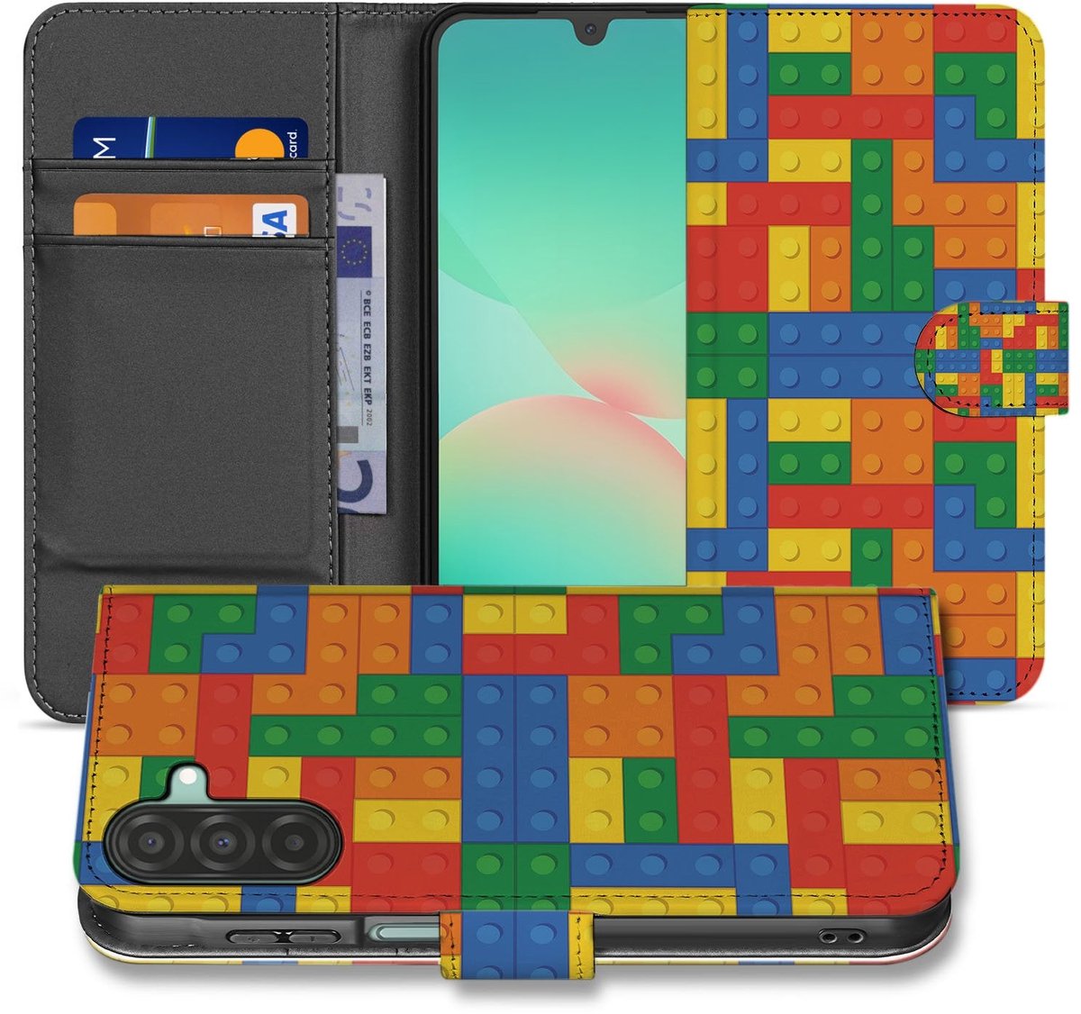 Samsung Galaxy A17 Hoesje Blokken Design Met 3 Pasjes Kleurrijk