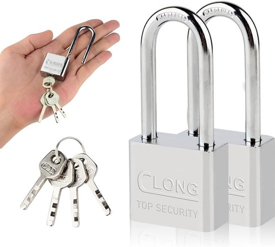 Hangsloten van nylon, met lange stalen beugel, PU = 6 stuks, grijs
