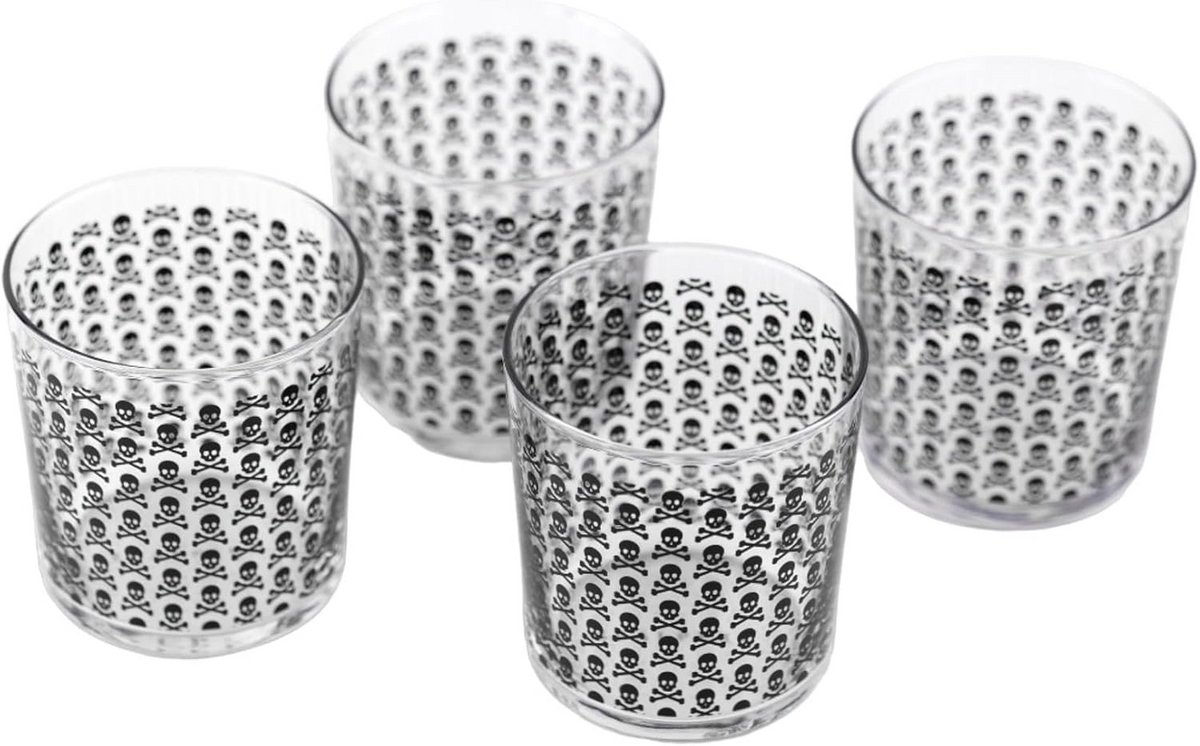 Glazen Drinkglazen Set van 4 met Uniek Doodskop Ontwerp 350 ml