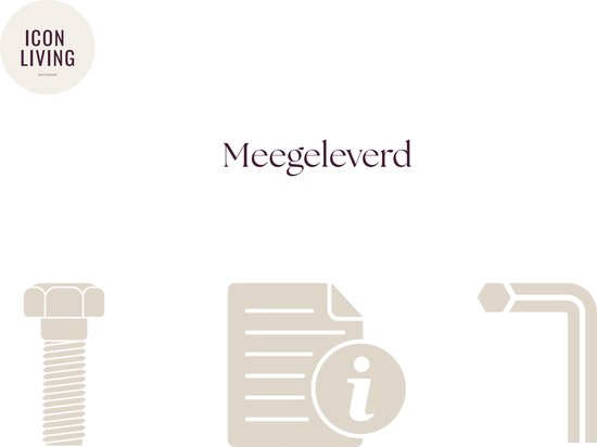 Iconen van een bout, instructies en een inbussleutel. Tekst: Meegeleverd.