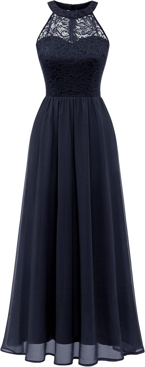 Elegante Avondjurk Lange Halterjurk voor Dames Bruiloft Cocktail Chiffon Kant