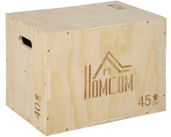 Houten Plyobox - Springbox - Plyo box met Handgreep - in Hoogte Verstelbaar - Jump Box - Plyo Boxen - Fitness Box - Fitness Kist - Crossfit Box - Krachttraining - Fitness - 40/45/60 cm - Naturel Hout