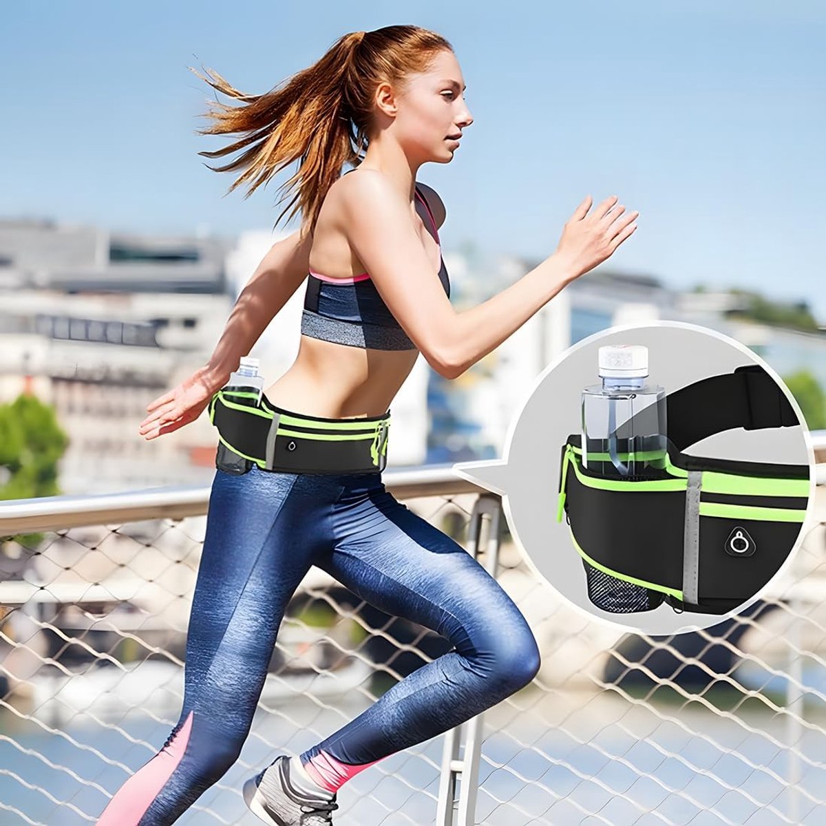 Stunq® Hardloopriem / Heuptas – Waterdichte Loopgordel – Verstelbaar – Voor Dames & Heren – Geschikt voor Alle Smartphones – Hardlopen, Fitness, Wandelen & Joggen Zwart Groen
